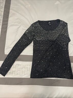 Black Long-Sleeve Sparkle Sweater Top